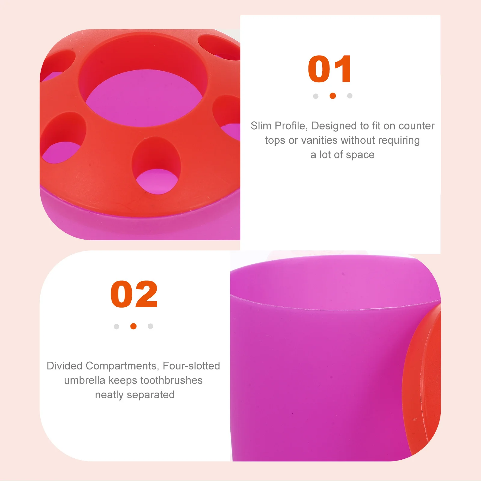 

Toothbrush Holder Large Organizer Stand Purple Bottom Bathroom Vanity Countertop Storage Toothbrush Toothpaste Holder Four Slot