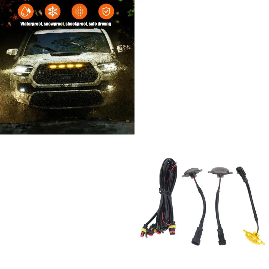 Four-Piece Vehicle Grille Light 12V LED Modules with One-to-Four Wiring Harness for Pickup Lighting Projects