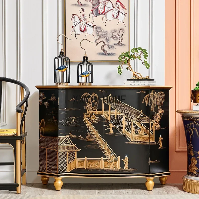 Character Villa High-End Entrance Solid Wood Porch Lobby Curio Cabinet