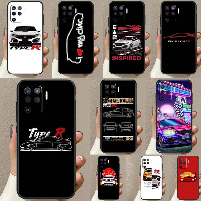 JDM Type R Civic Sport Car Case For OPPO A96 A76 A16 A94 A74 A54 A53 A57 S A15 A52 A72 A93 A5 A9 A31 A17 A77 A78 Coque