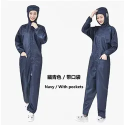 Unisex One-piece Coveralls Clean Clothes Hood Cleanroom Garments Clean Dust-proof Isolation Static Clothing Work Protection