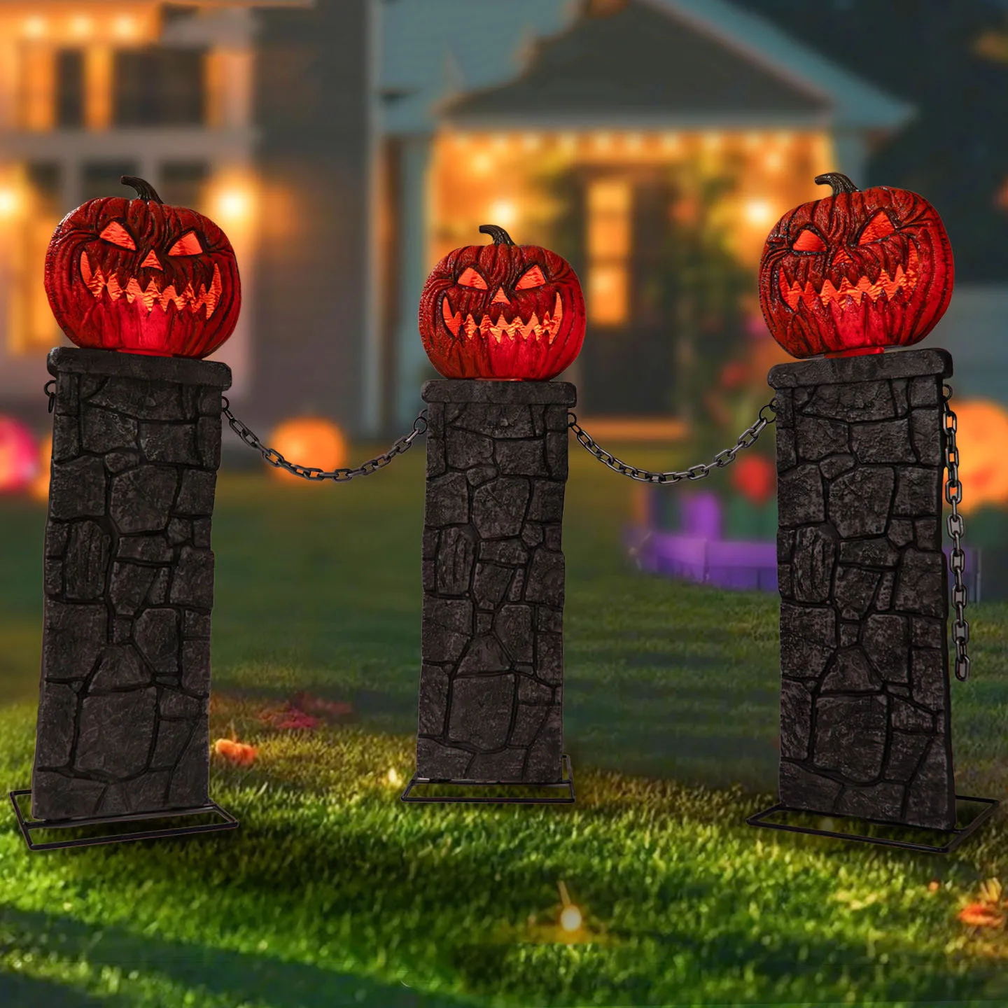 Luminous Decoration Ornament Halloween New Pumpkin Simulation Stone Column Ornament 1M High Courtyard Amusement Park Atmosphere