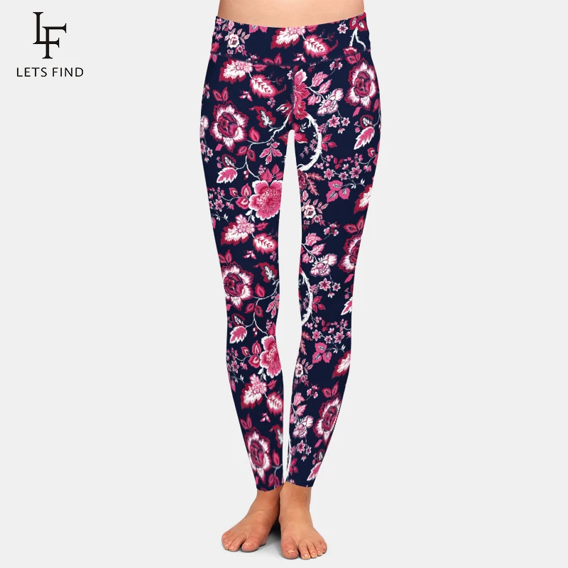 LETSFIND 2020 Push Up New Beautiful Flowers Design Women Print Leggings High Waist Fitness Soft Leggings