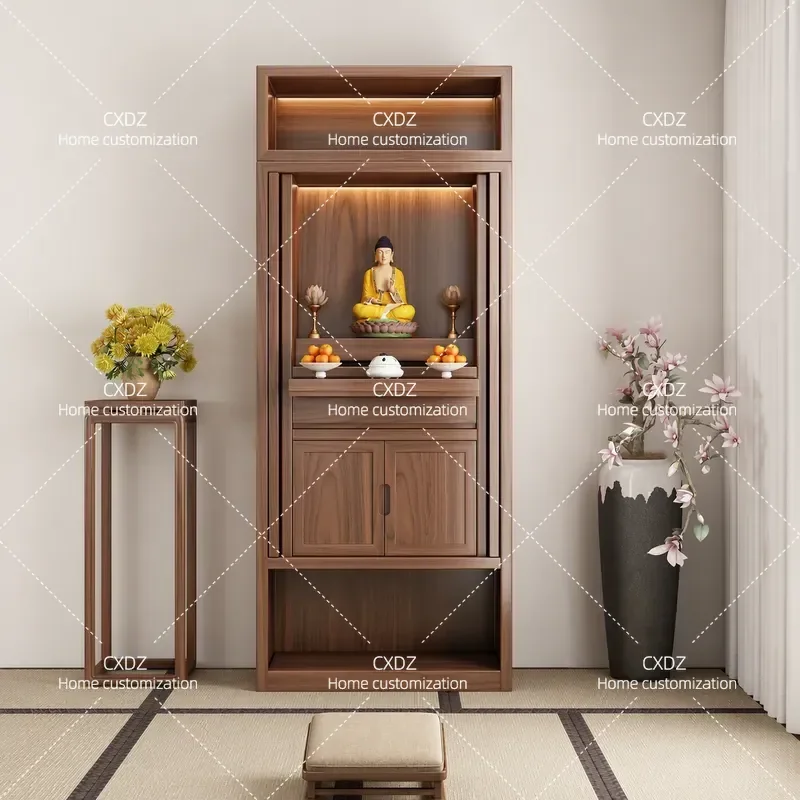 Black walnut hidden door Song-style aesthetic shrine stand cabinet Solid wood shrine cabinet Bodhisattva Guanyin offering