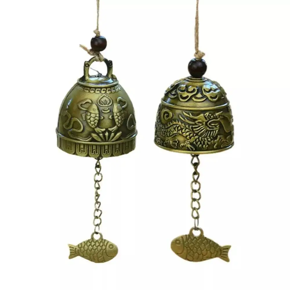 New Auspicious Wind Chime Dragon and Fish Patterned Handmade Pendant Temple Wind Bell Retro Decoration Wall Hanging Bell