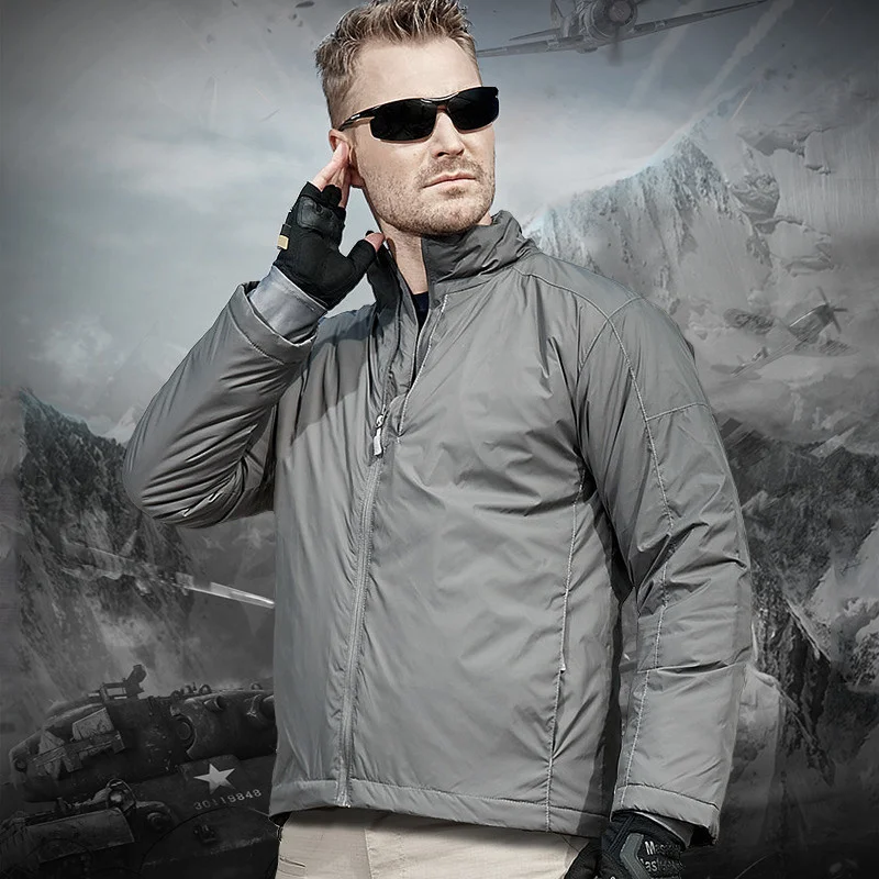 Winter Mens Heat Reflection Tactical Cotton Coat Outdoor Keep Warm Windproof Waterproof Jacket Men Military Overcoat Black Gray