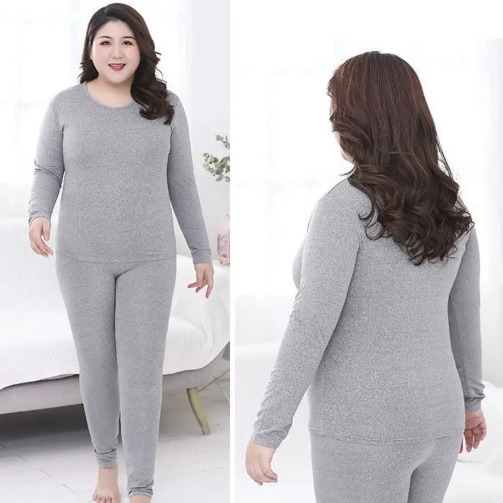 Solid Color Oversized Thermal Underwear Large Long Sleeve Plus Size Pajamas Leisure Wear Sleepwear Long Johns Set Women Home