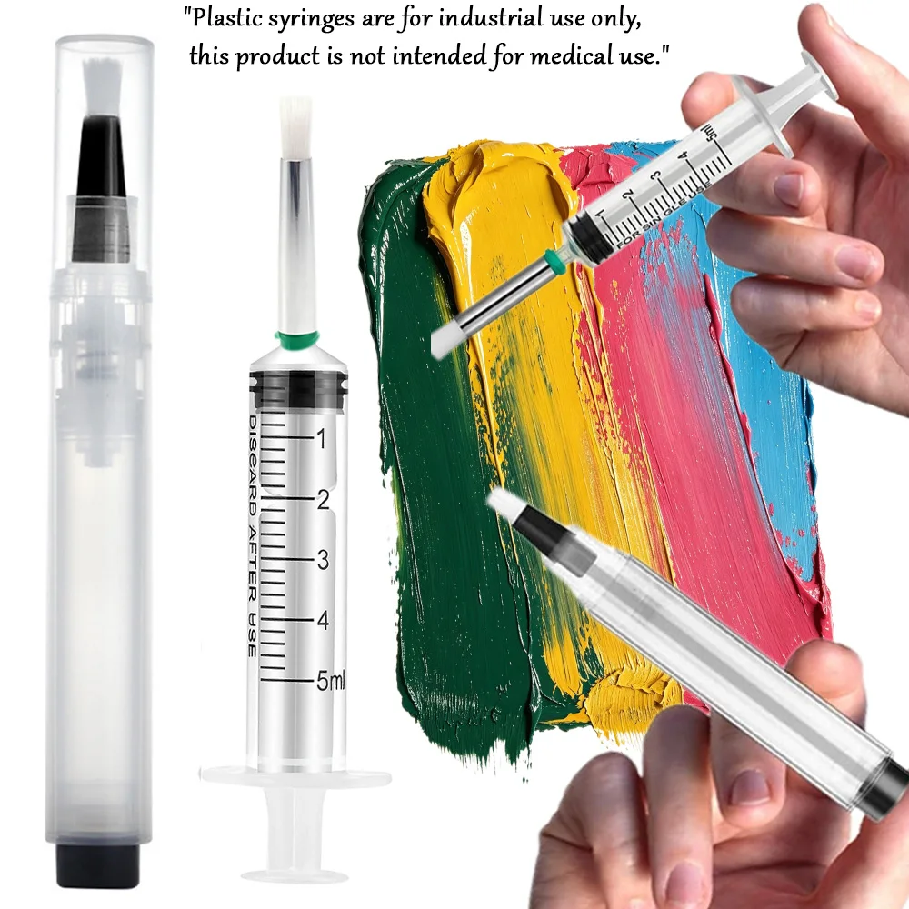 Industrial Graduated Syringe Applicator with Brush, Automotive and Furniture Touch-Up Paint Tool, Tile Seam Sealant Injector, Precise Paint and Glue Dispensing Tool