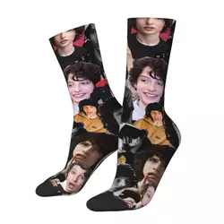 Hip-hop Finn Wolfhard Collage Skateboard Socks Actor Movie Polyester Crew Socks for Women Men Sweat Absorbing