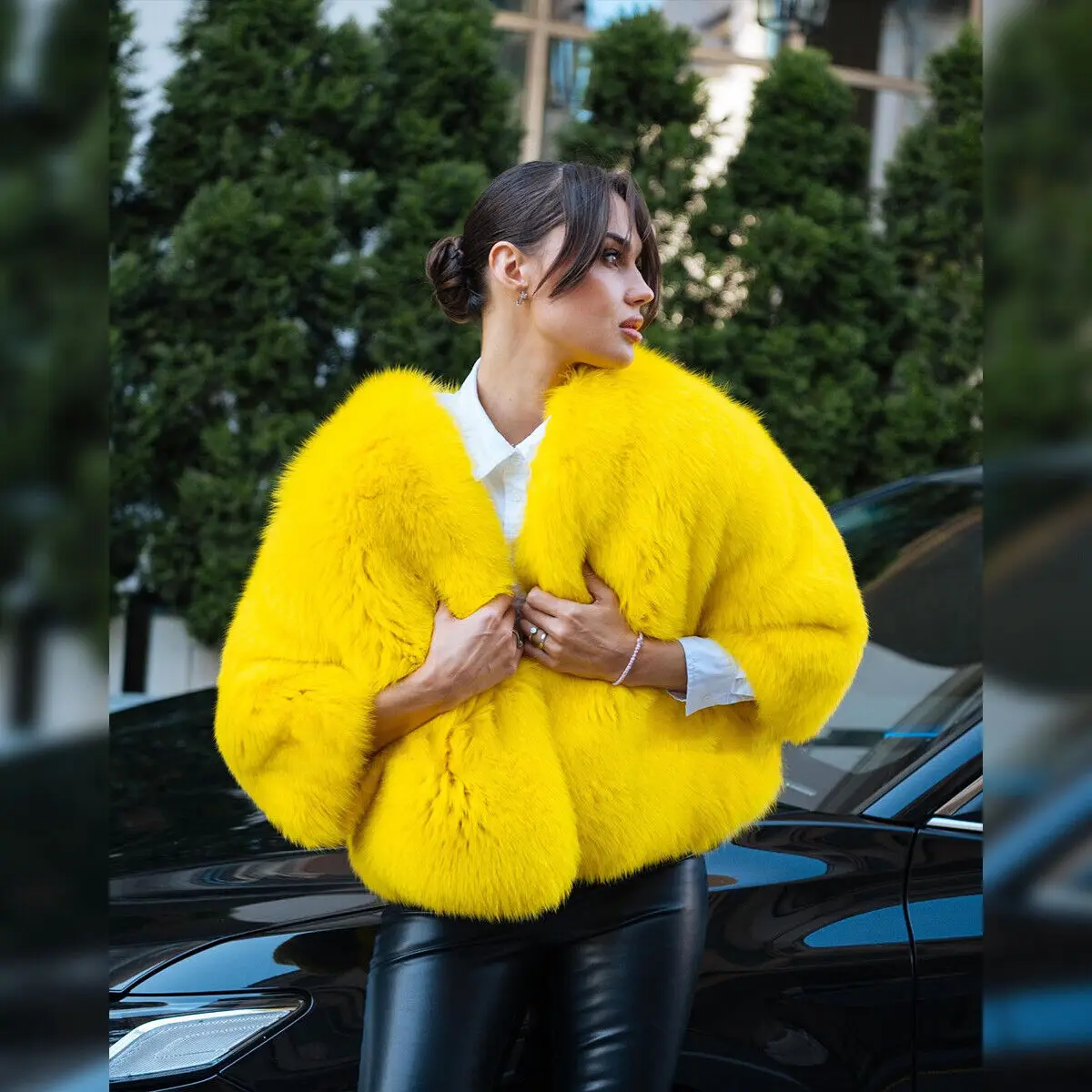 Elegant Real Fox Fur Short Coat Women Fashion Yellow Genuine Fur Full Pelt Warm Jacket Winter Natural Fox Fur Thick Overcoats