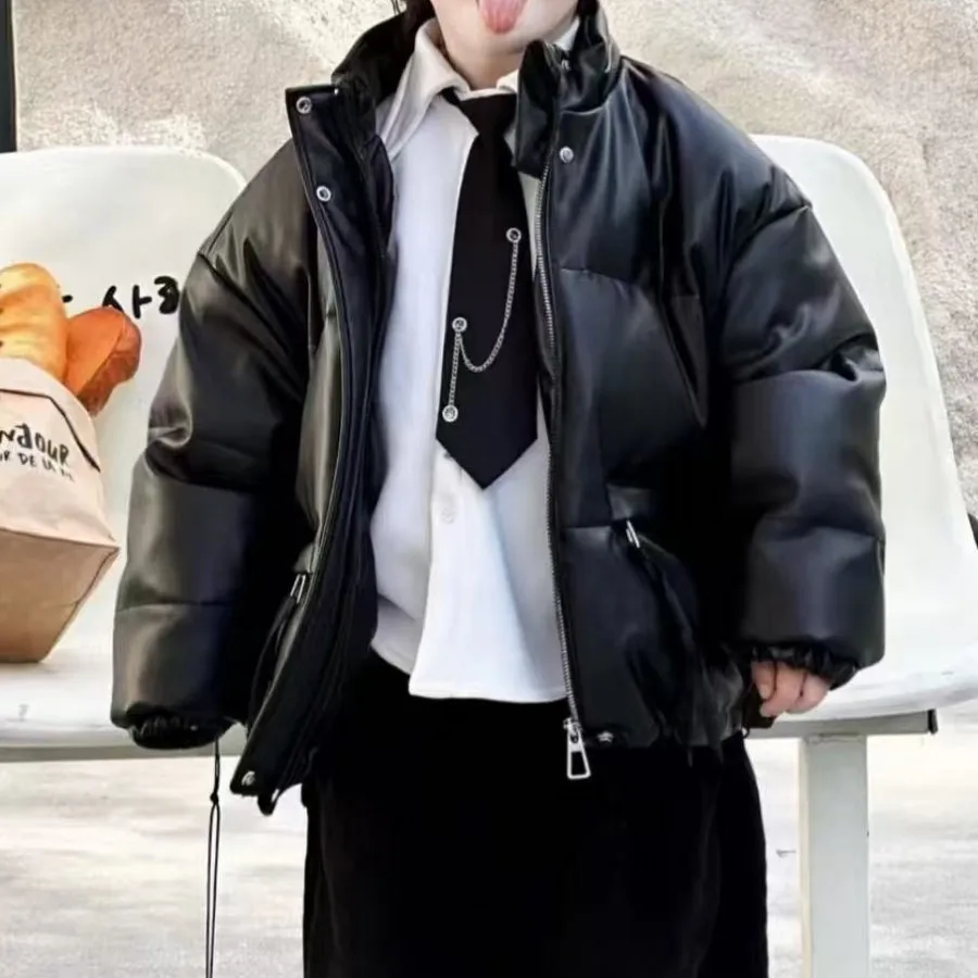 

New Boy Winter Down Jacket Leather Kids Baby Coats Children Autumn 2025-A097