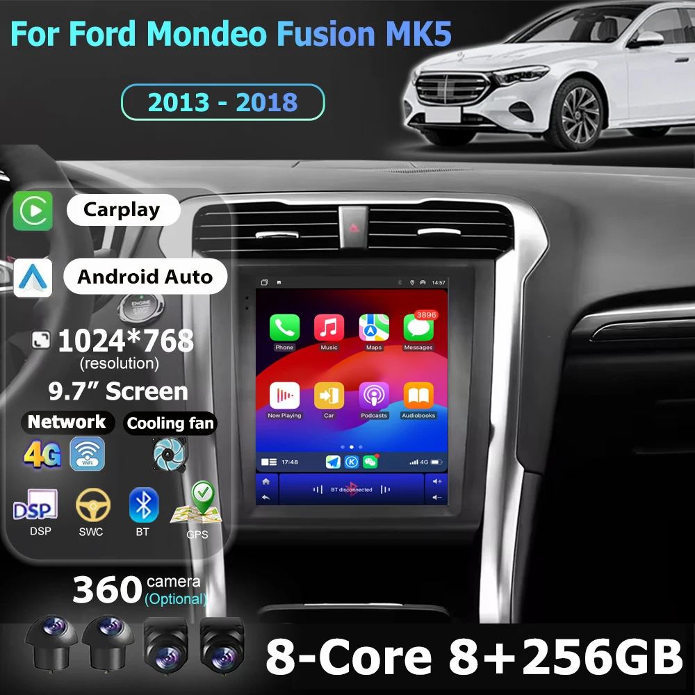 

Car Radio Multimedia Video Player GPS Navigation For Ford Mondeo Fusion MK5 2013 - 2018 Android 16 Wireless Carplay BT DSP 9.7''