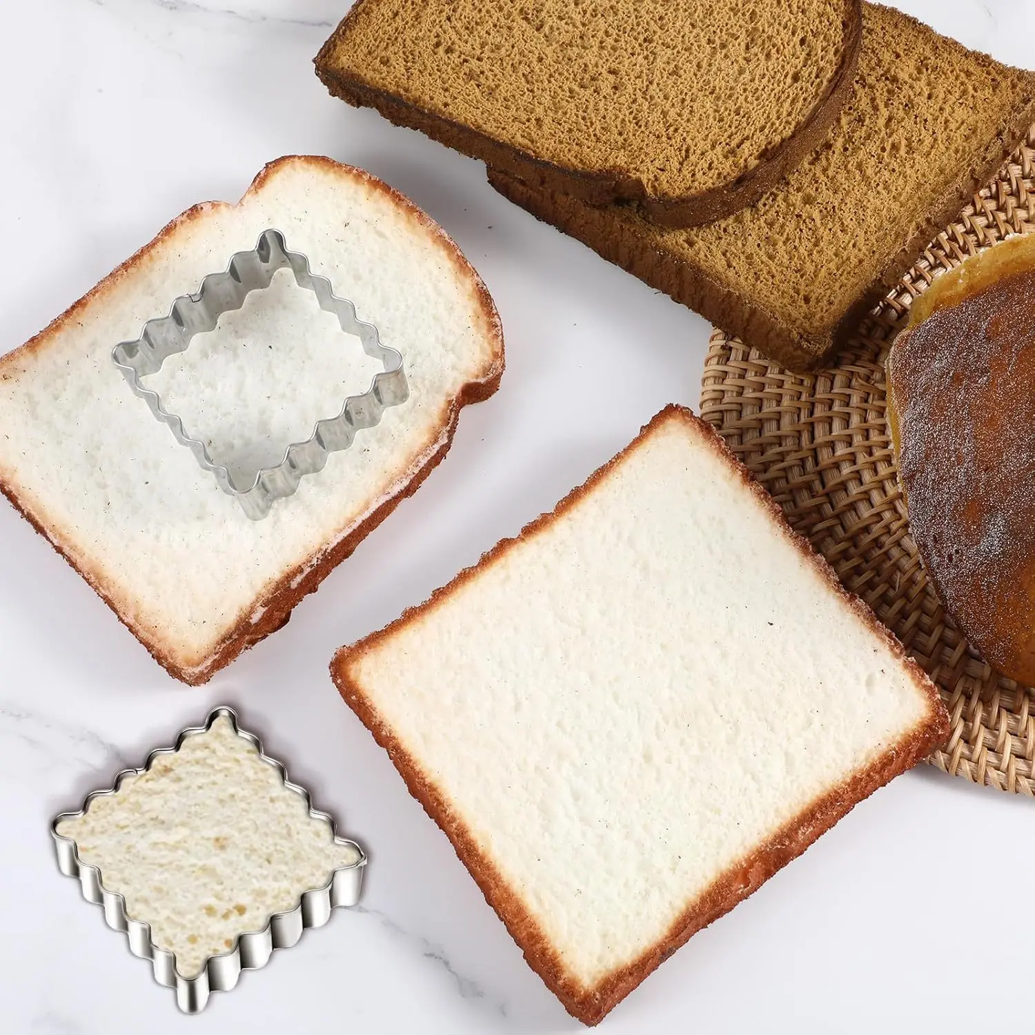 【6er-Pack Backform-Set】 Ausstechformen mit gewelltem Rand, Dekorationswerkzeuge, Wellenmusterpresse für Brot, Toast-DIY-Gebäckzubehör