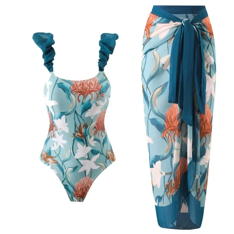 

Купальник с синим принтом на бретельках, высокая талия, тонкое бикини и юбка, квадратный вырез в стиле ретро, открытая спина, мода, 2024 г.