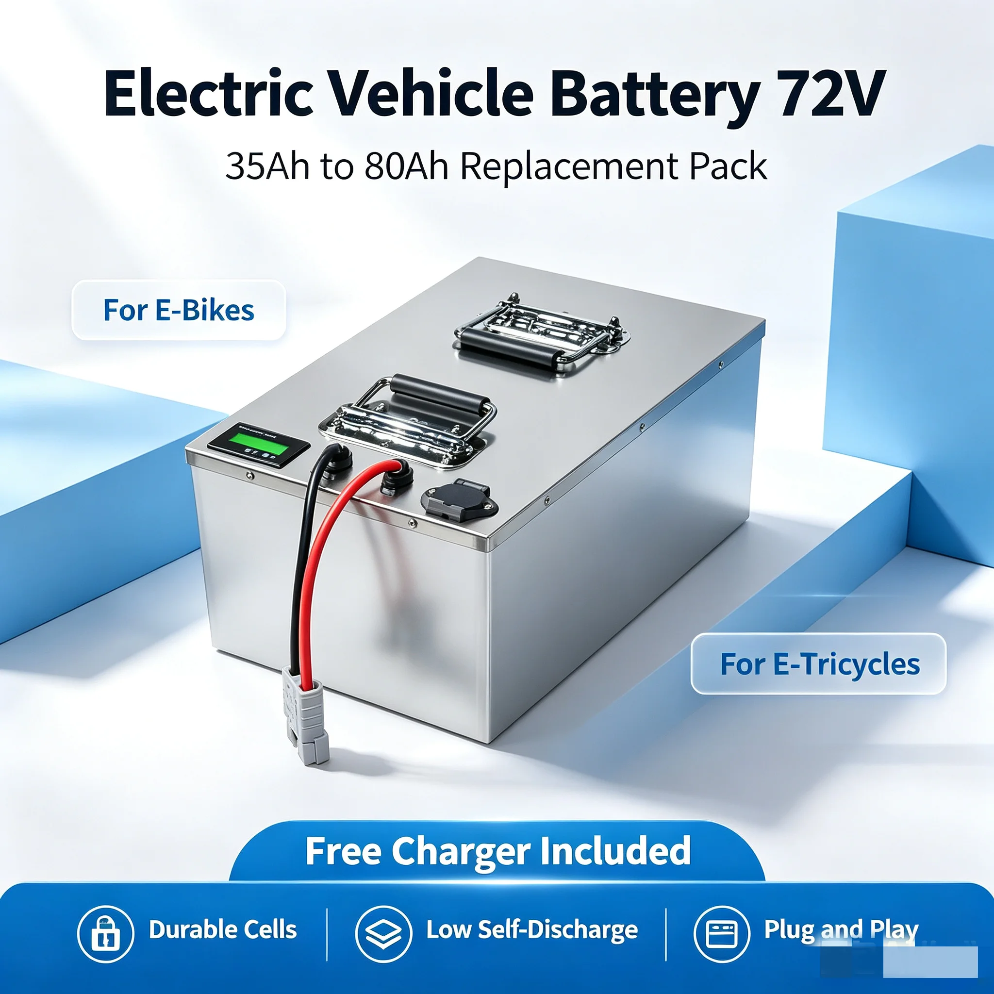 72V Lithium Iron Phosphate Battery 35Ah-80Ah High Capacity for Two-Wheel Three-Wheel Electric Vehicles