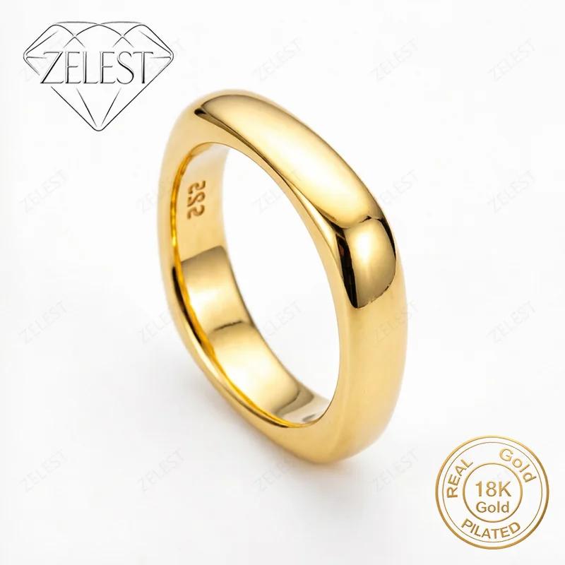 

925 Sterling Silver 18K Gold Plated #8 Simple Square/Round Ring, Women's Fashion Wedding Party Gift Jewelry