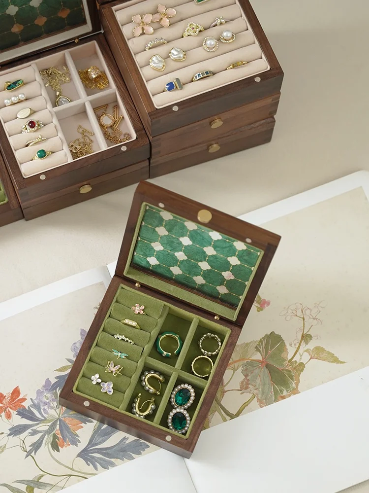 

Ele Small Wooden Box Jewelry Storage Organizer Bla Walnut Wood Glass Cover Ring Earring Holder Handmade Chinese Sle