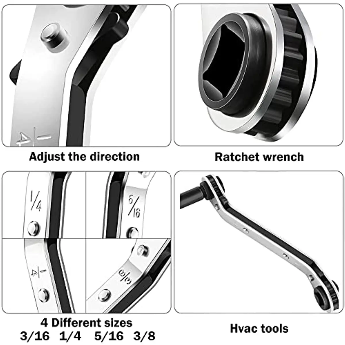 Tools:3/16” to 3/8” 5/16\'\' x 1/4\'\'Air Conditioner Valve Ratchet Wrench with 2 Hexagon Bit Adapter Kit for Air Refrigeration Tool