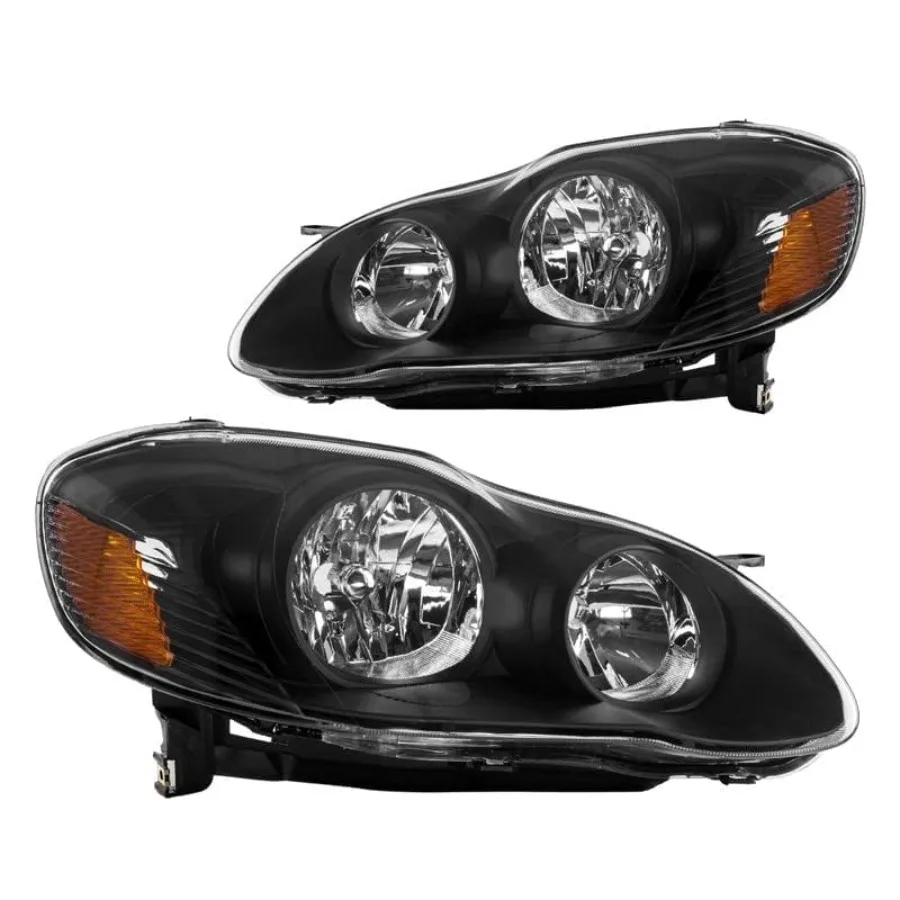 

Headlight Assembly for 2003-2008 Corolla, Black Housing with Amber Reflector and Clear Lens, OE-Style Replacement Pair