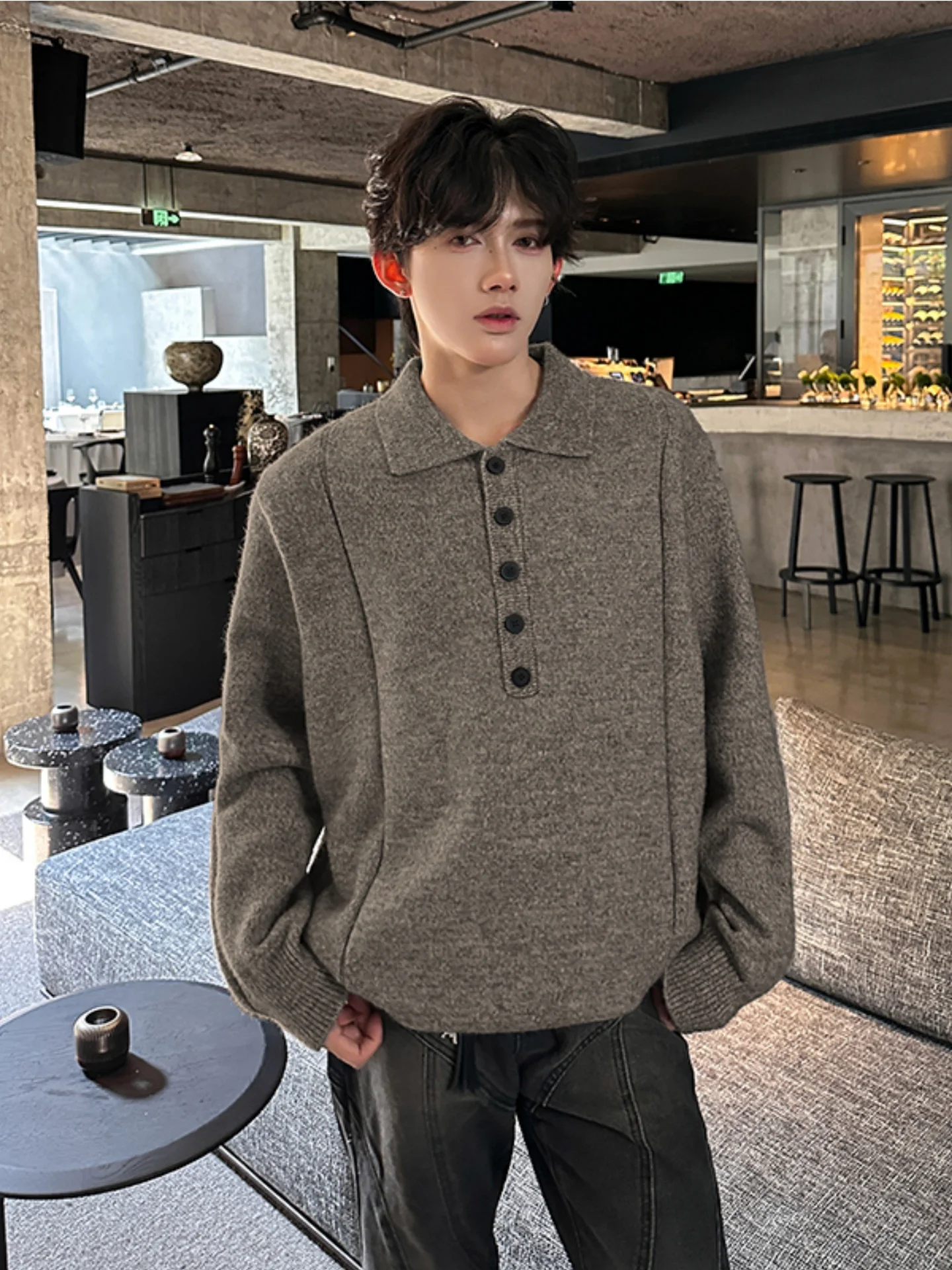 

Loose Fit Men's Knitted Sweater Vintage American Sle Ne Pullover Inner Wear Autumn Winter Soft Comfortable Nylons