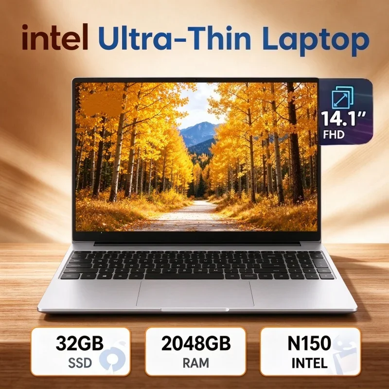 14.1 Inch Windows 11 Ultra Slim Notebook Intel N150 32GB RAM 2TB SSD 1920*1080 Resolution PC For Student Online Learning
