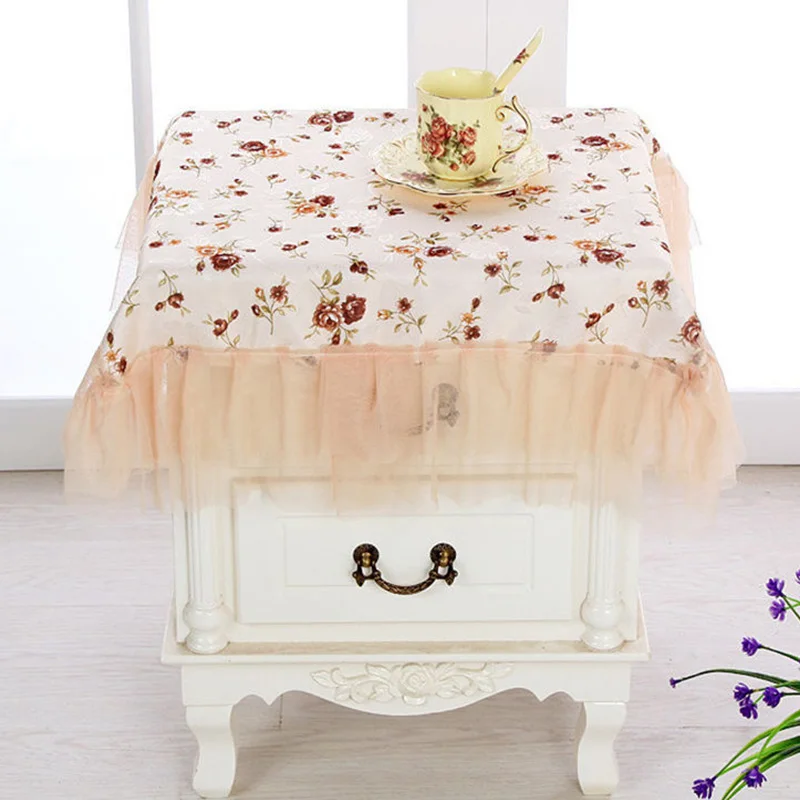 75*80cm Fashion Tablecloth Colorful Flower Embroidery Rectangular Table Cover Unique Design Bedside Cabinet Dust-proof Decoratio