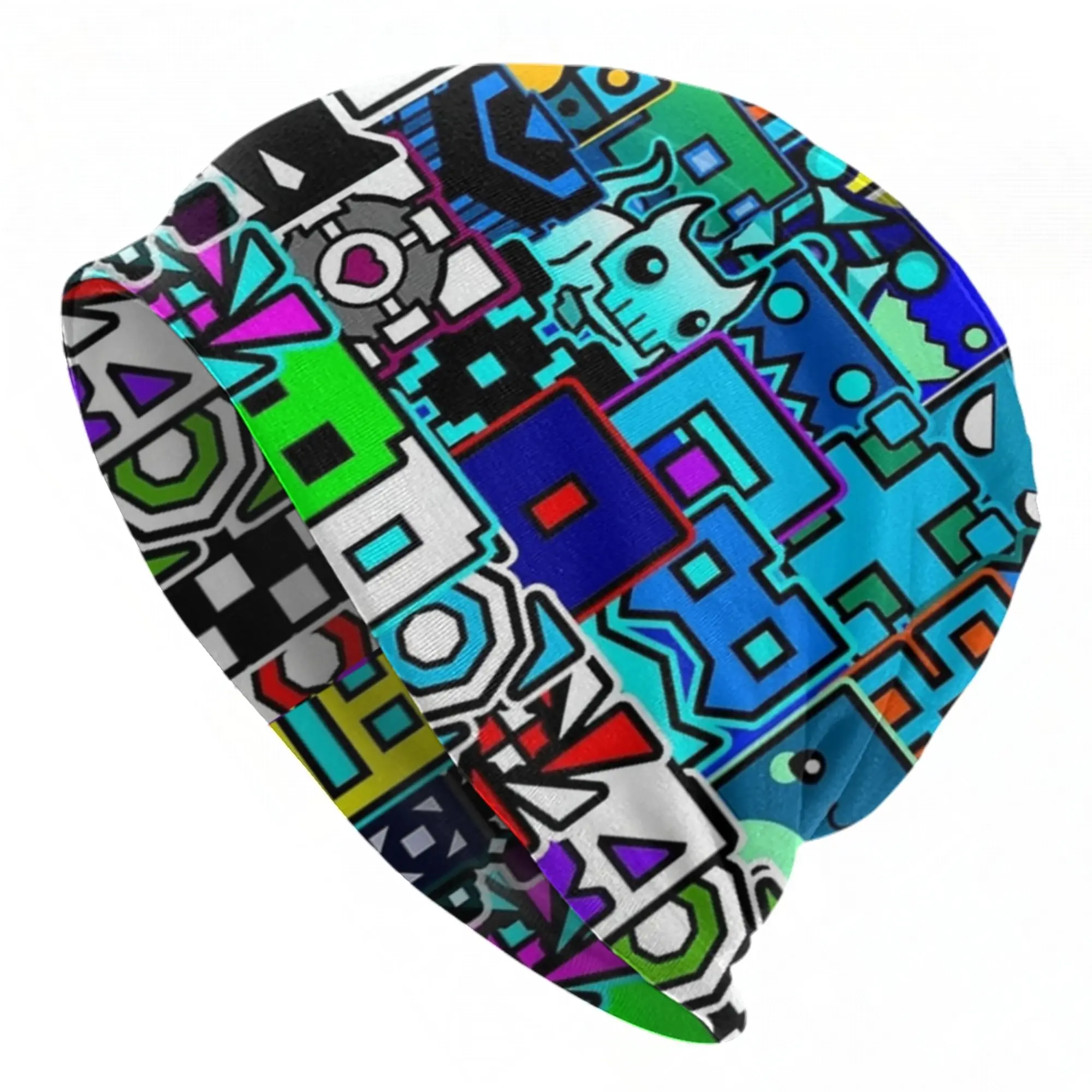 Geometric Dash Pattern Video Game  Caps Geometry Dash Cool Unisex Outdoor Skullies Beanies Hat Spring Warm Head Wrap Bonnet Hats