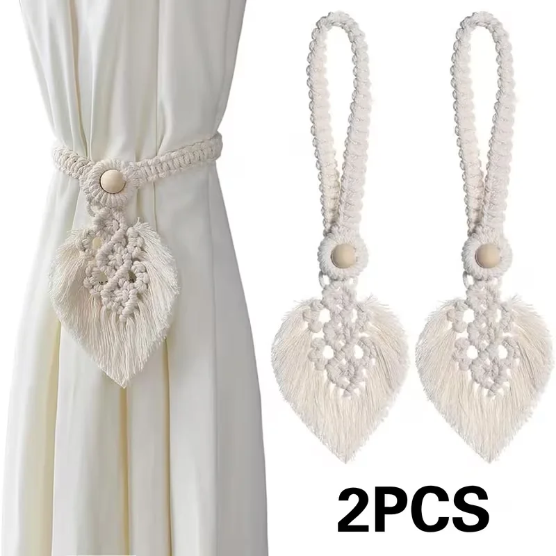 1/2PC Handmade Curtain Tiebacks Macrame Tassel Leaf Shaped Curtain Holdback Braided Tie Back Holder Bohemian Home Decoration