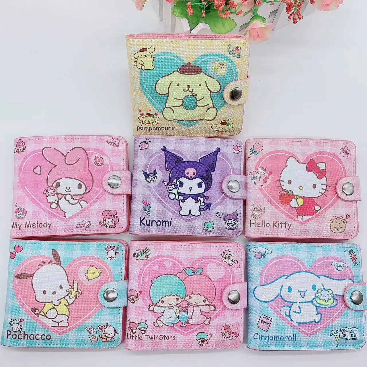 

Sanrio Hello Kitty PU Cartoons Women's Wallet Kuromi My Melody Cinnamoroll Portable ID Card Holders Coin Purse Cute Girls Gifts