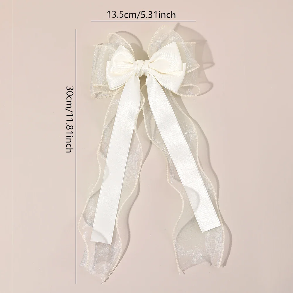 Mädchen-Haarspange aus Chiffon mit Schleife, elegante Haarspangen mit langem Band für Kinder, Hochzeit, Abschlussball, Alltag, französischer Stil, Haar-Accessoires – Detail 11