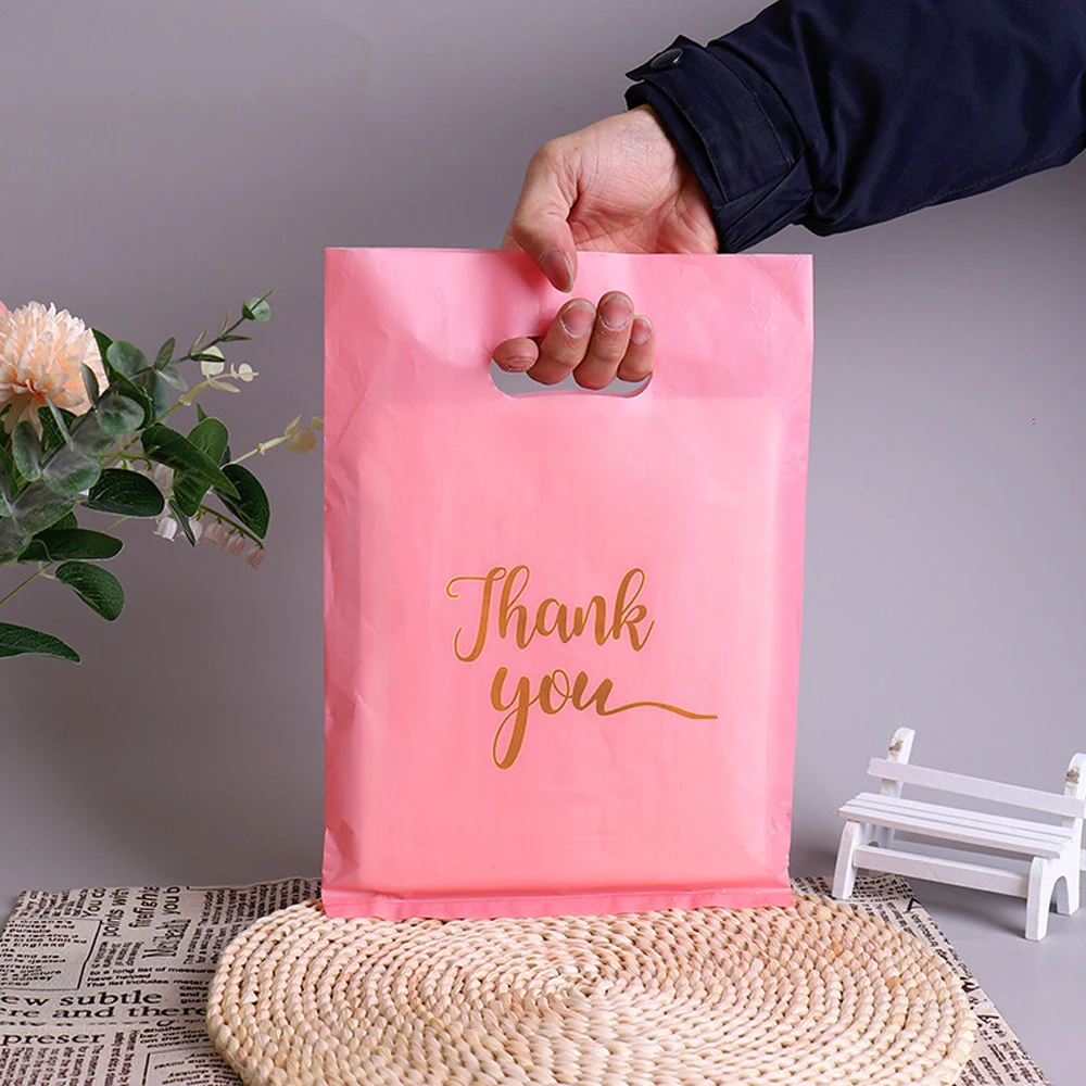 

100Pcs Plastic Thank You Jewelry Gift Packaging Bag Wedding Birthday Guest Present Wrap Shop Candy Pastry Store Shopping Pouches