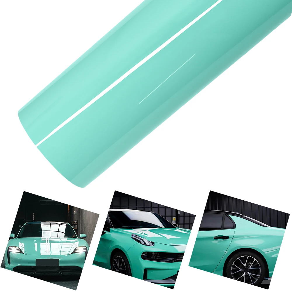 

PET Mint Green Glossy Car Vinyl Wrap Roll Film With Air Release Technology Vehicle Body Self Adhesive Auto DIY Decoration Decal
