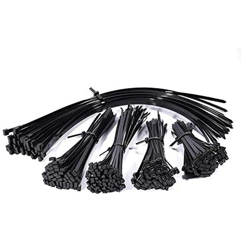 

1000PCS Cable Ties Black Heavy Duty Zip Ties 2.5 X 100Mm, 2.5 X 150Mm, 2.5 X 160Mm, 2.5 X 200Mm, 2.5 X 300 Mm