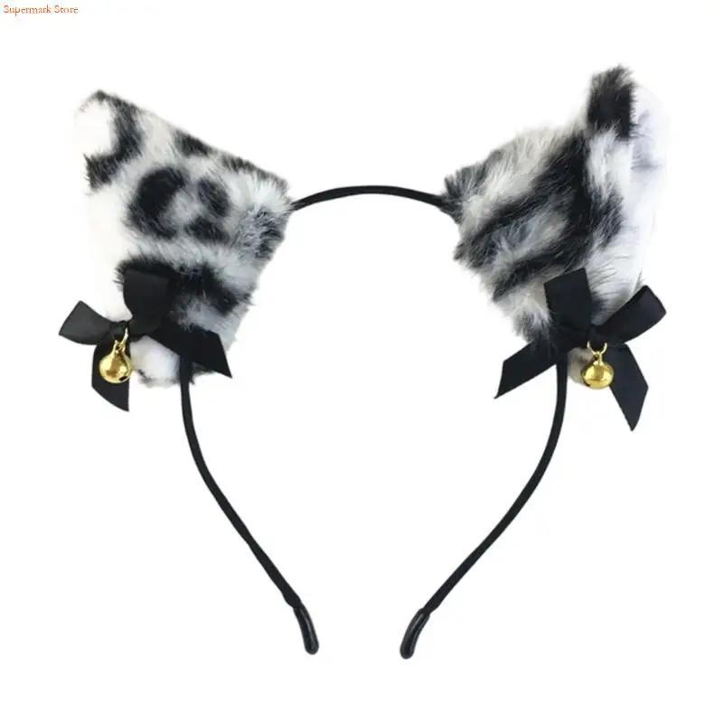 Q5WE Multipurpose Leopard Pattern Cats Ear Headband And Small Bells Perfect For Halloween Daily Wear Role Playing