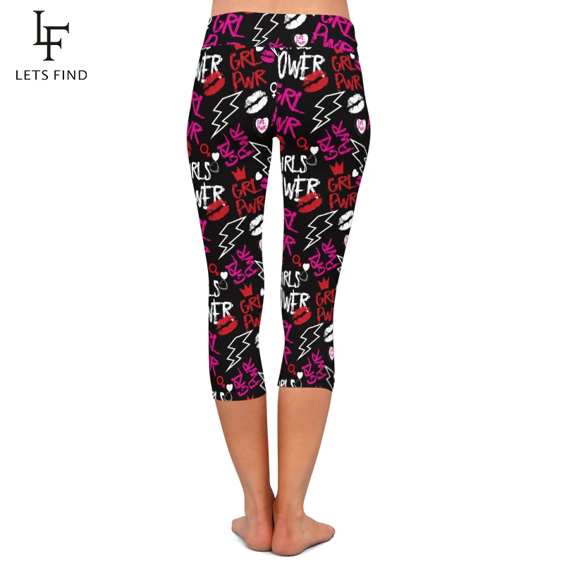 LETSFIND Summer New Women Capri Leggings vita alta lettere e labbra stampa Sexy Leggings elasticizzati a metà polpaccio