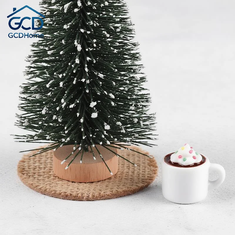Snow Frosted Mini Christmas Tree Ornament Cute Tiny Figurine for Reception Desk Tabletop Xmas Winter Holiday Office Decor