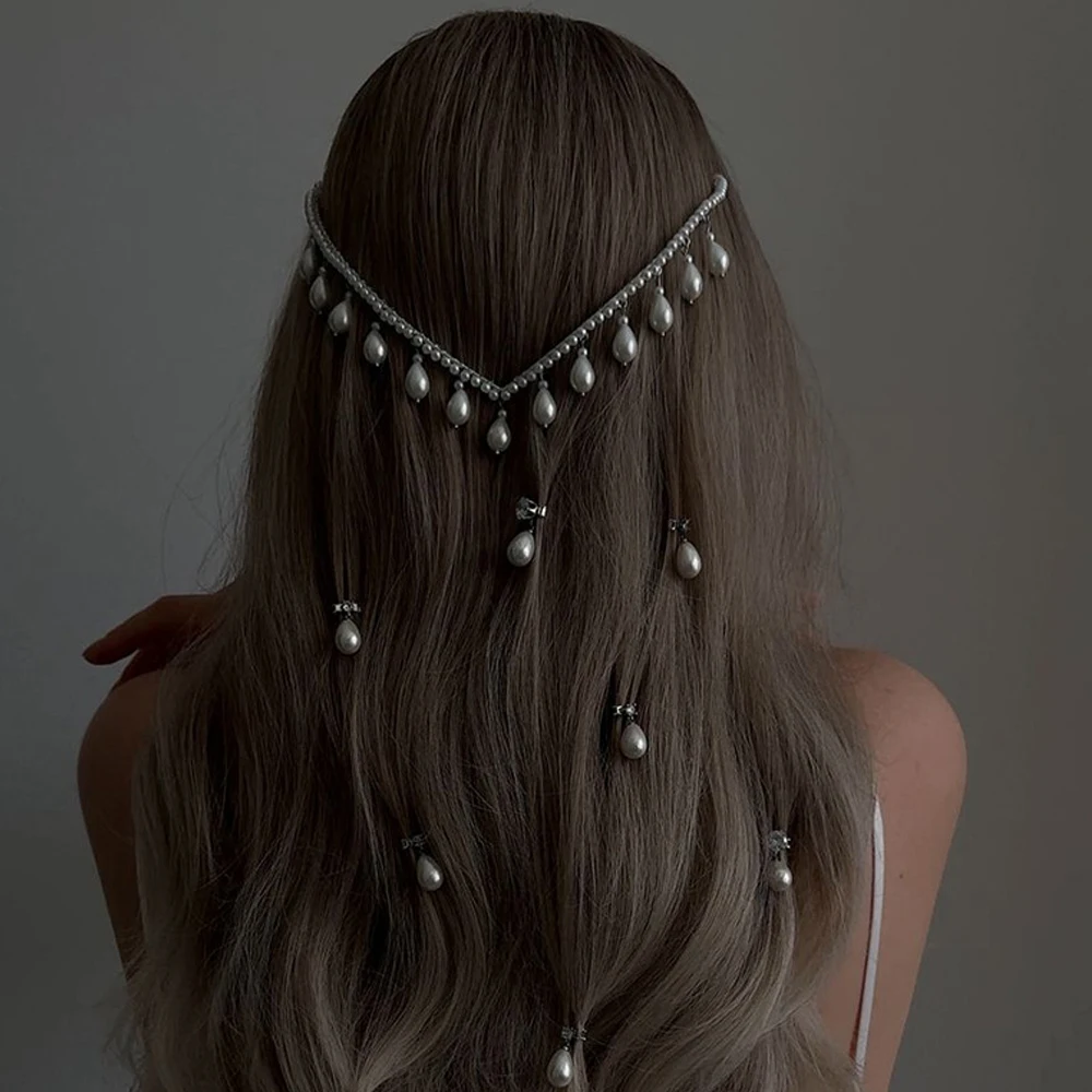 موضة اللؤلؤ شرابة V شكل خوذة مشط الزفاف إكسسوارات الشعر 2025 اليدوية الهندي الزفاف رئيس سلسلة كليب للنساء هدية #3