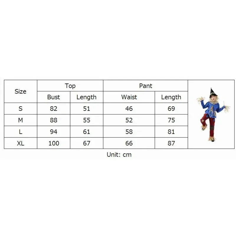 DY20Kids Wizard of Oz Patchwork Scarecrow Costume Boys Girls Halloween Cosplay Fancy Dress25 ชุดแฟนซี