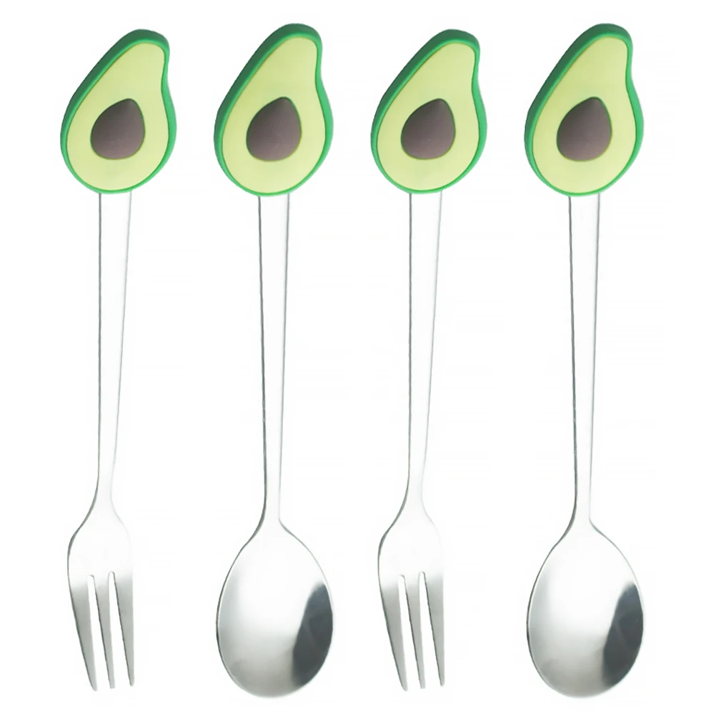 

4Pcs Creative Avocado Fork Spoon Stainless Steel Fruit Design Tableware Elegant Gift for Female Friends Tableware