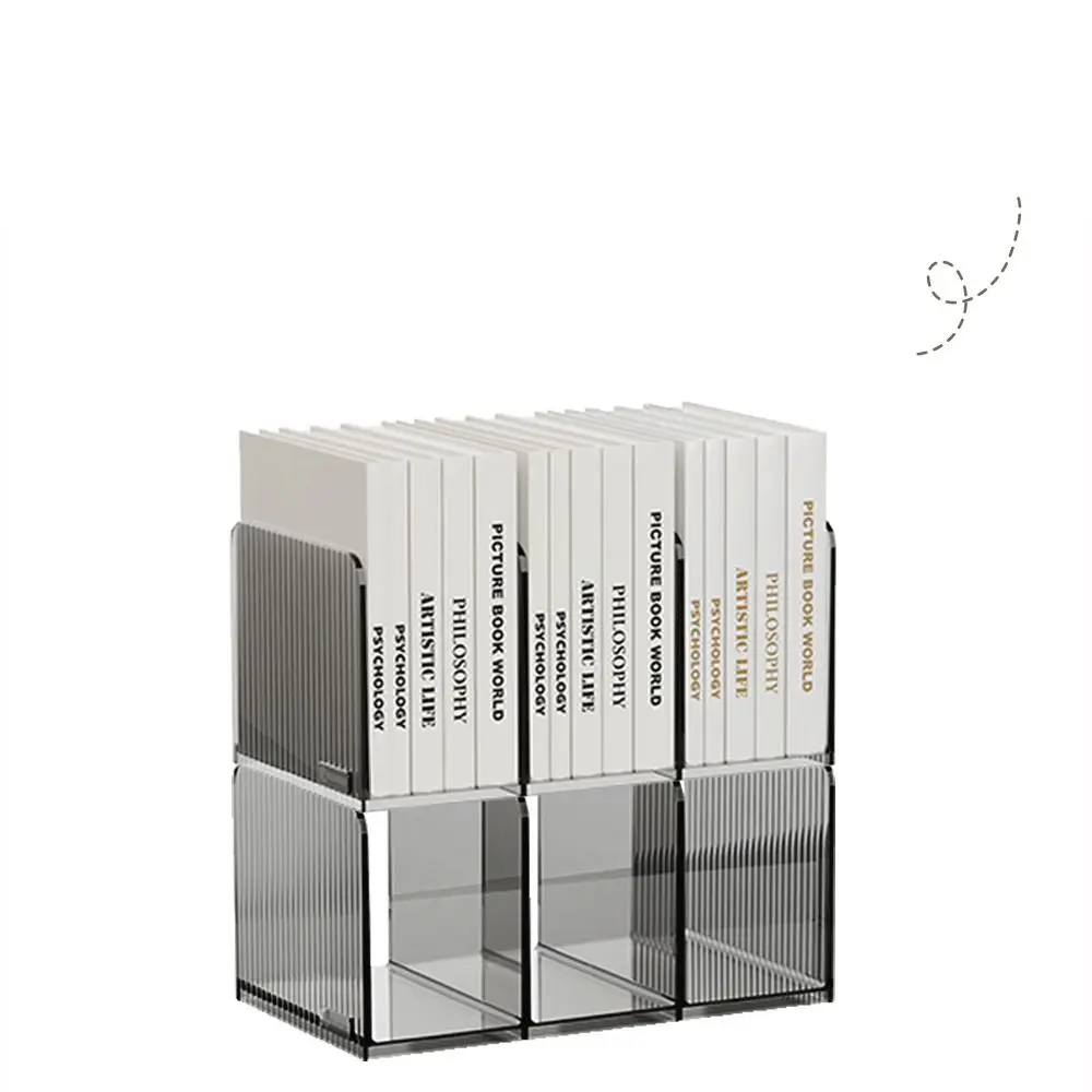 Practical Three-Compartment Transparent Bookends Non-Slip Reusable Desktop Bookshelf Thicken Waterproof Book Holder Table