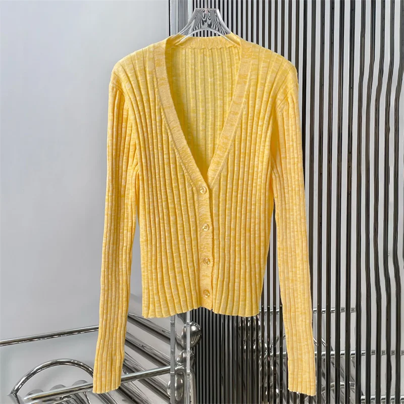 

Cardigan for women New elastic knitted long sleeved top for autumn 2025 Single breasted slim women's sweater cotton blend coat
