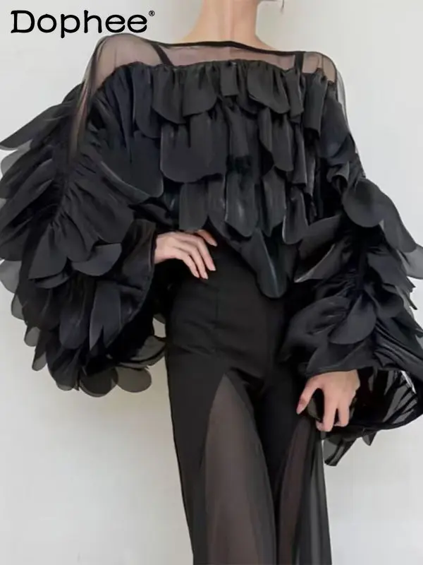 

2026 Spring New French Ruffle Chiffon Women's Blouse Design Sense Elegant Fashion Trend Long Sleeve Top