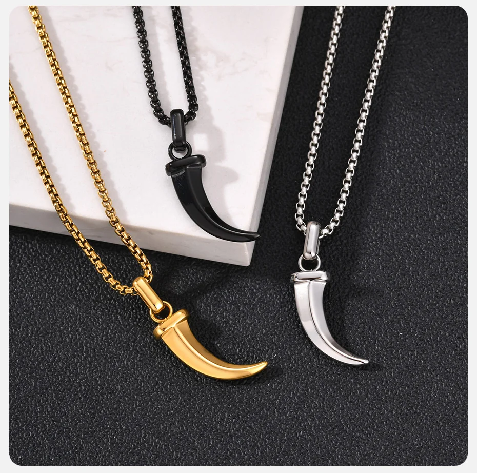 Vnox Herren Halskette mit Stierhorn-Anhänger, Edelstahl-Kettenhalskette, Hip-Hop-Punk-Amulett-Schmuck, Geschenk für Freund, für den täglichen Gebrauch. – Detail 7