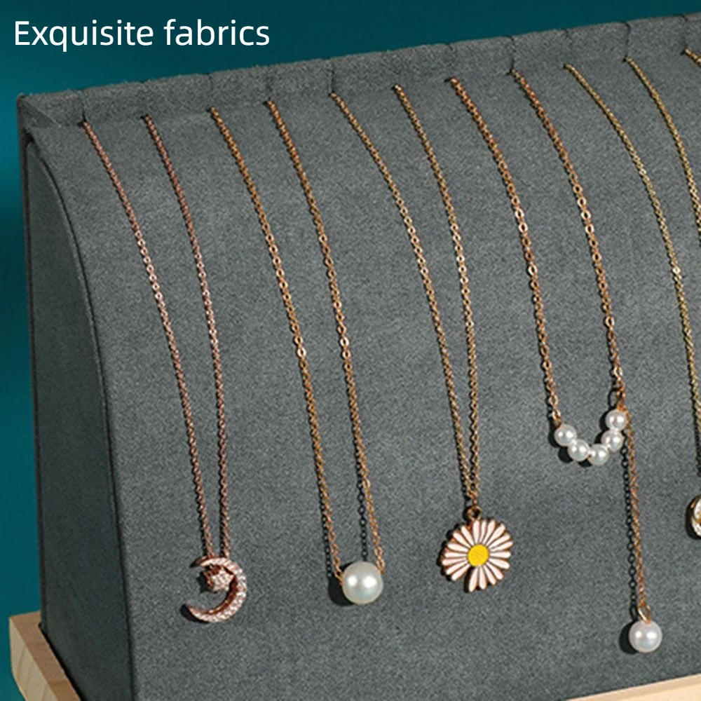 

PU/Velvet Surface Necklace Display Stand Solid Wood Base Fashion Jewelry Storage Rack Multiple Easel Large Size