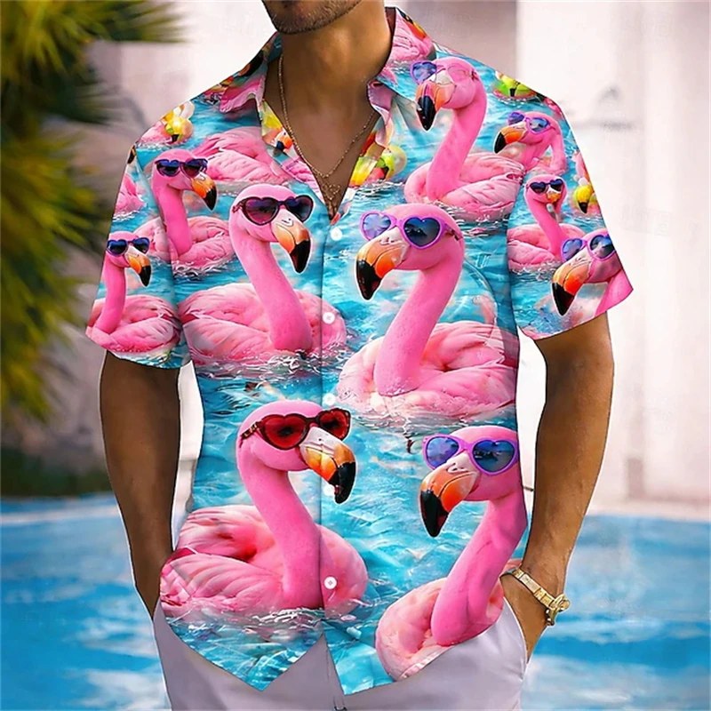 

Men's Shirts 3D Prints Cartoon Cute Duck Flamingo Printing Short Sleeve Shirt Fashion Hawaiian Beach Shirts For Men Women Blouse