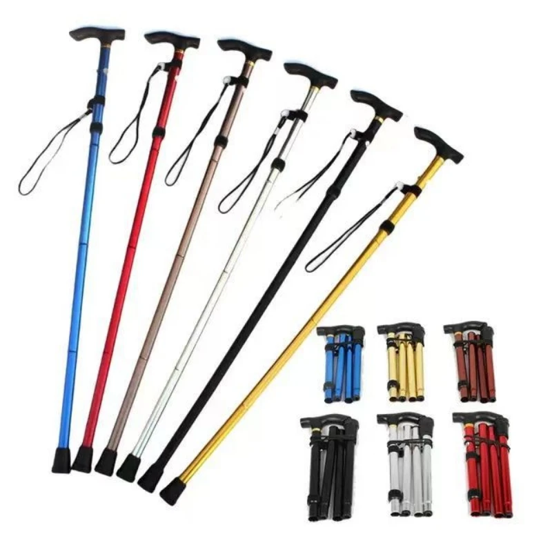 Anti Slip Cane Reinforced Adjustable Elderly Cane Ultra Light Aluminum Alloy Cane Telescopic Folding Multi-color Hiking Cane