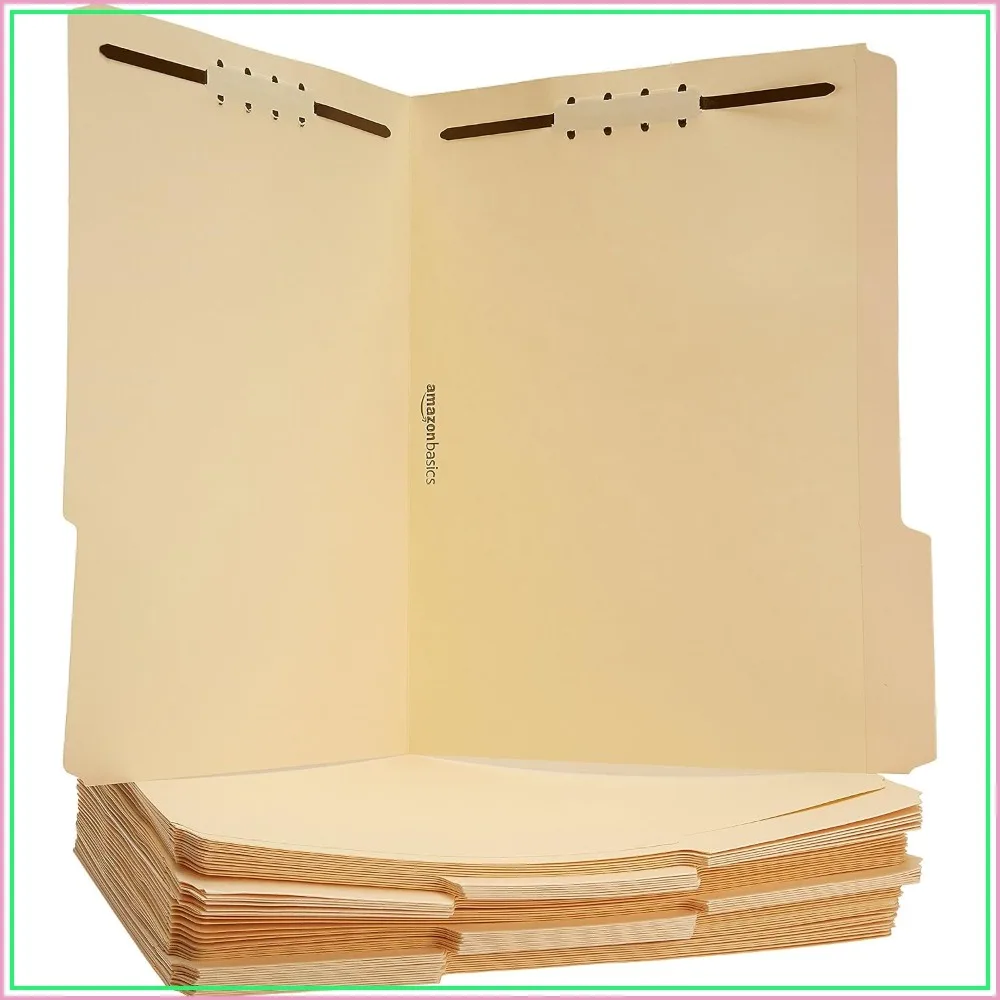 Manila File Folders with Fasteners, 1/3 Cut Tab, Letter Size, Expandable, 50 Pack