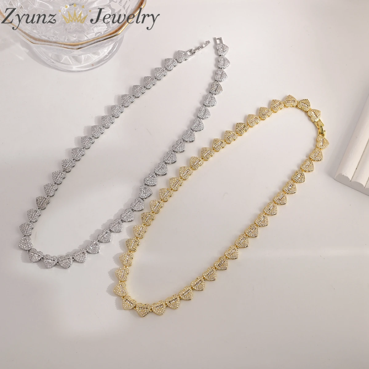 

3 шт., золото/серебро, цветное сердце любви, циркон, теннисная цепочка, нежное ожерелье, роскошные ювелирные изделия, цепочка на ключицу, колье