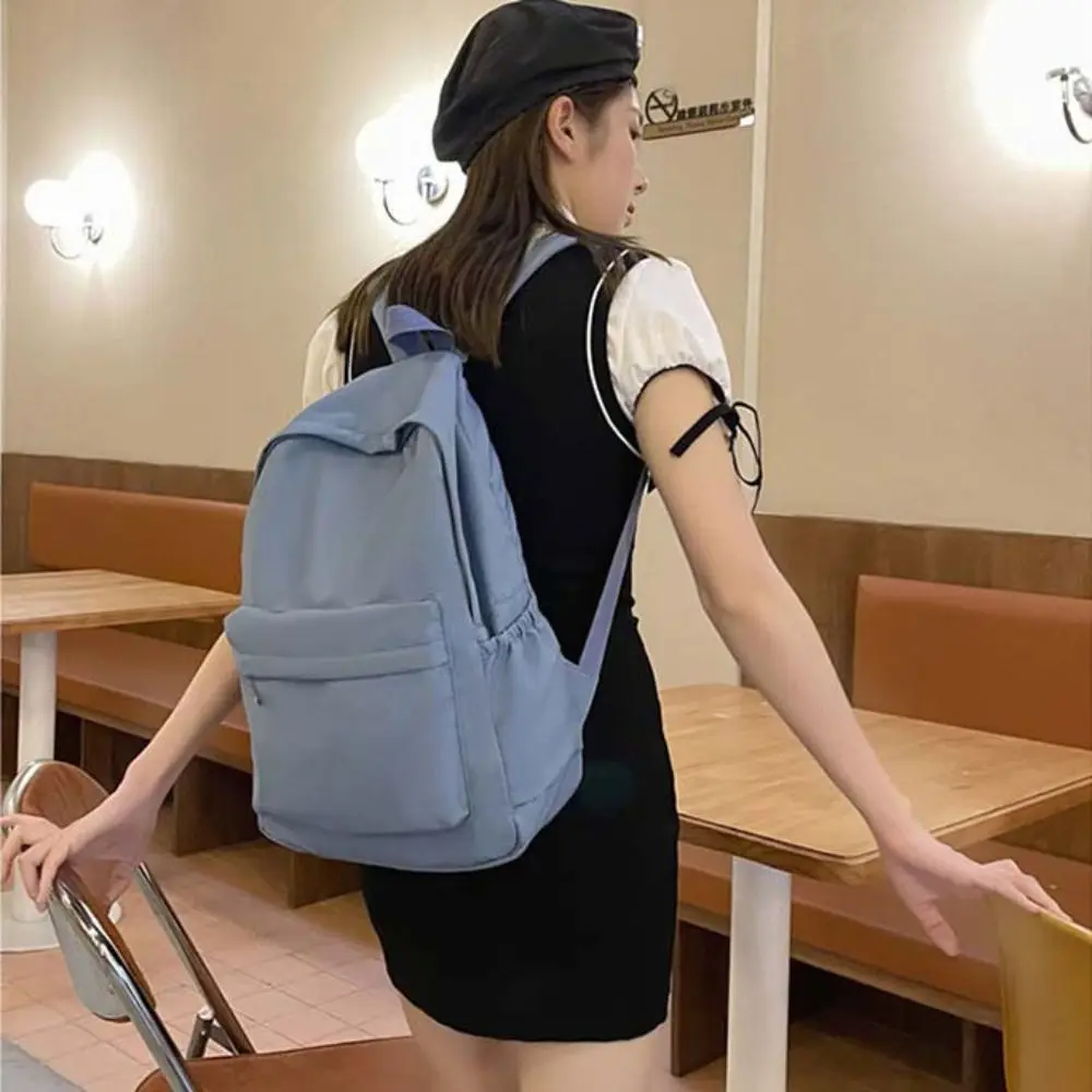 Solid Color Preppy Style Backpack Large Capacity Nylon Students School Bag Korean Style Storage Bag Teenagers Shoulder Bag