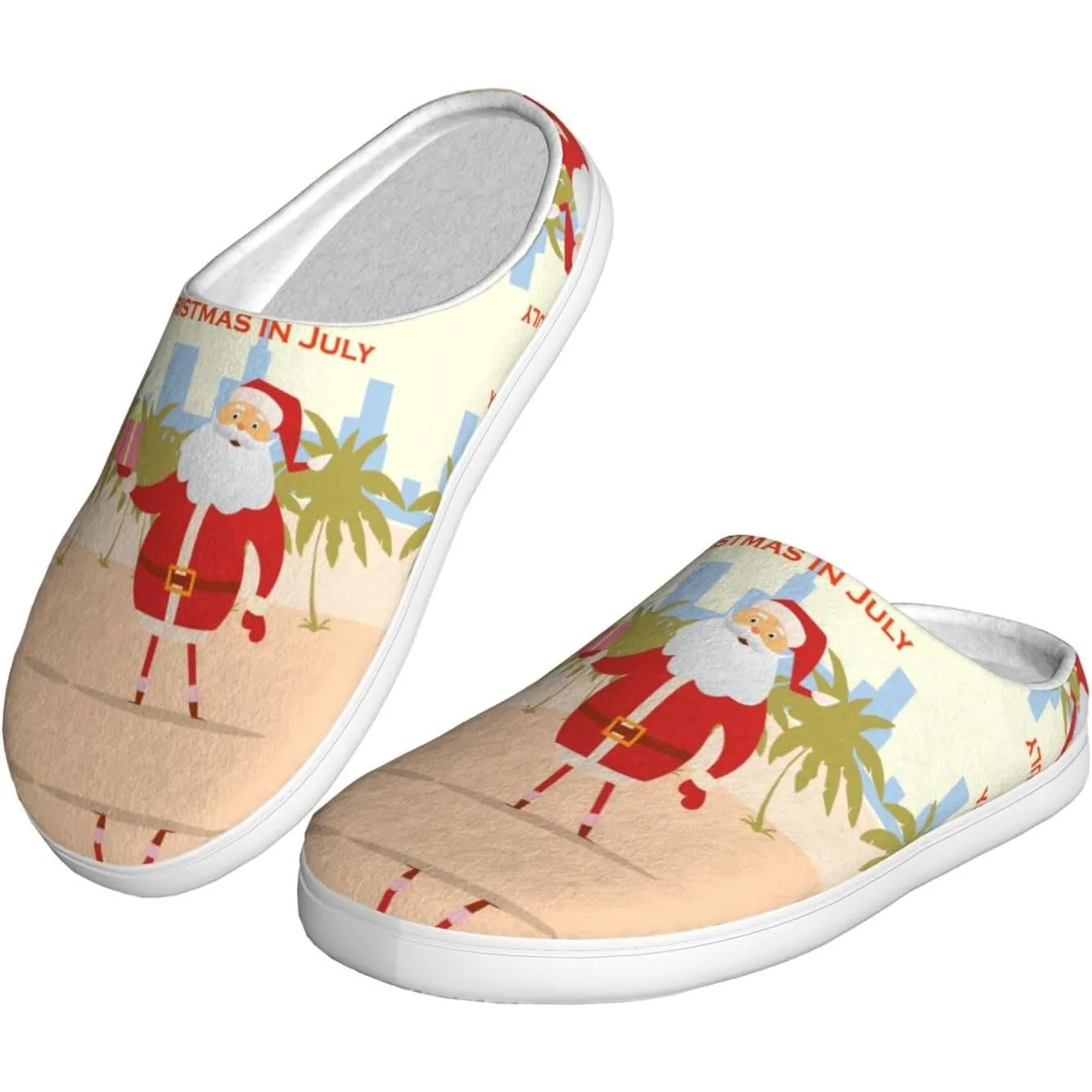 

Christmas July Santa In Beach Pattern Adult Cotton Slippers Home House Indoor Shoes